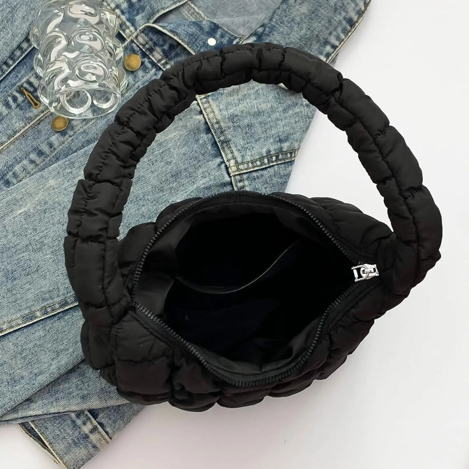 Puffer Quilted Shoulder Bag for Women Handbag Puffy Hobo Nylon Padded Tote Bag Soft Purse Lightweight