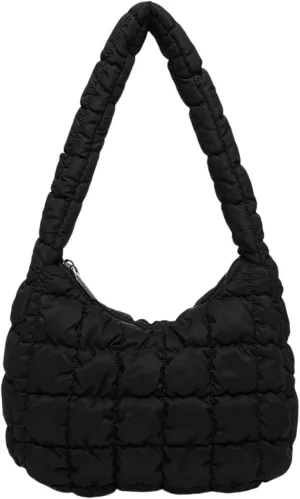 Puffer Quilted Shoulder Bag for Women Handbag Puffy Hobo Nylon Padded Tote Bag Soft Purse Lightweight