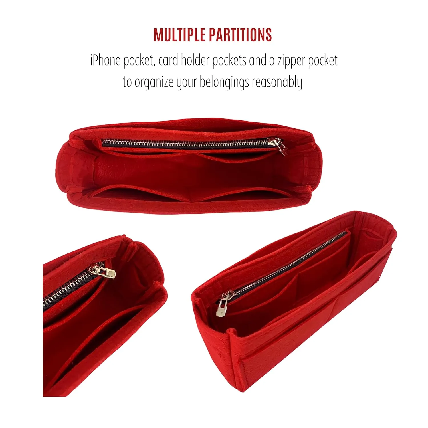 Purse Organizer for Valentino Roman Stud Bag Organizer, Medium Roman Stud Insert, Large Roman Stud Organizer, Handmade 2mm Thick Felt Gold Zipper (For Medium Roman Stud, Tea)