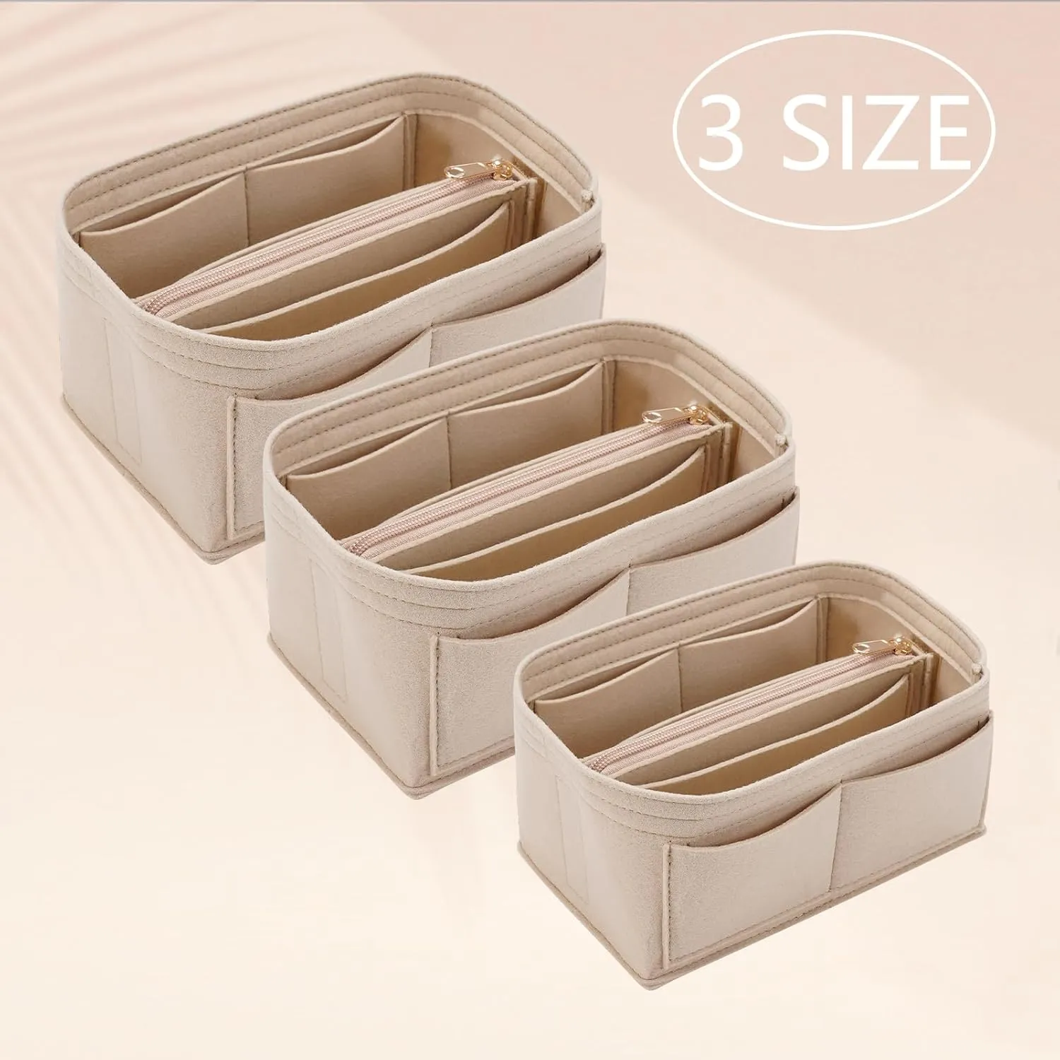 Purse Organizer Insert for LV Noe NM Bucket Bags,Tote Bag Organizer with zipper insert (Medium, Beige)