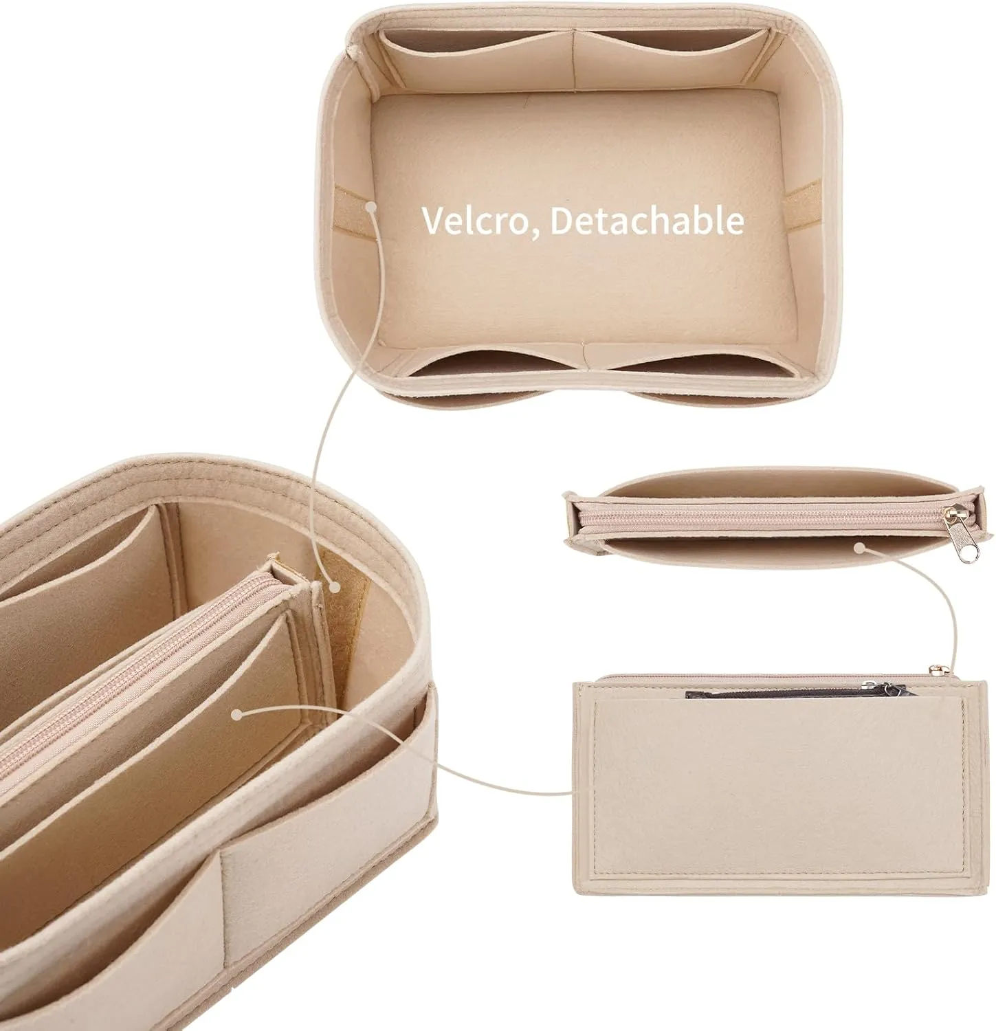 Purse Organizer Insert for LV Noe NM Bucket Bags,Tote Bag Organizer with zipper insert (Medium, Beige)