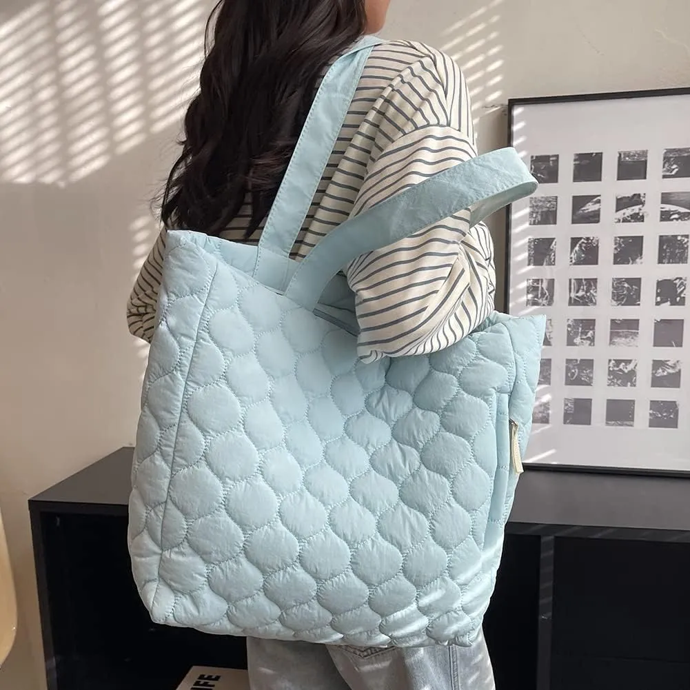 Quilted Shoulder Bag Large Capacity Winter Ladies Shopper Bag Fashion Cotton-Padded Nylon Elegant Soft Portable fo