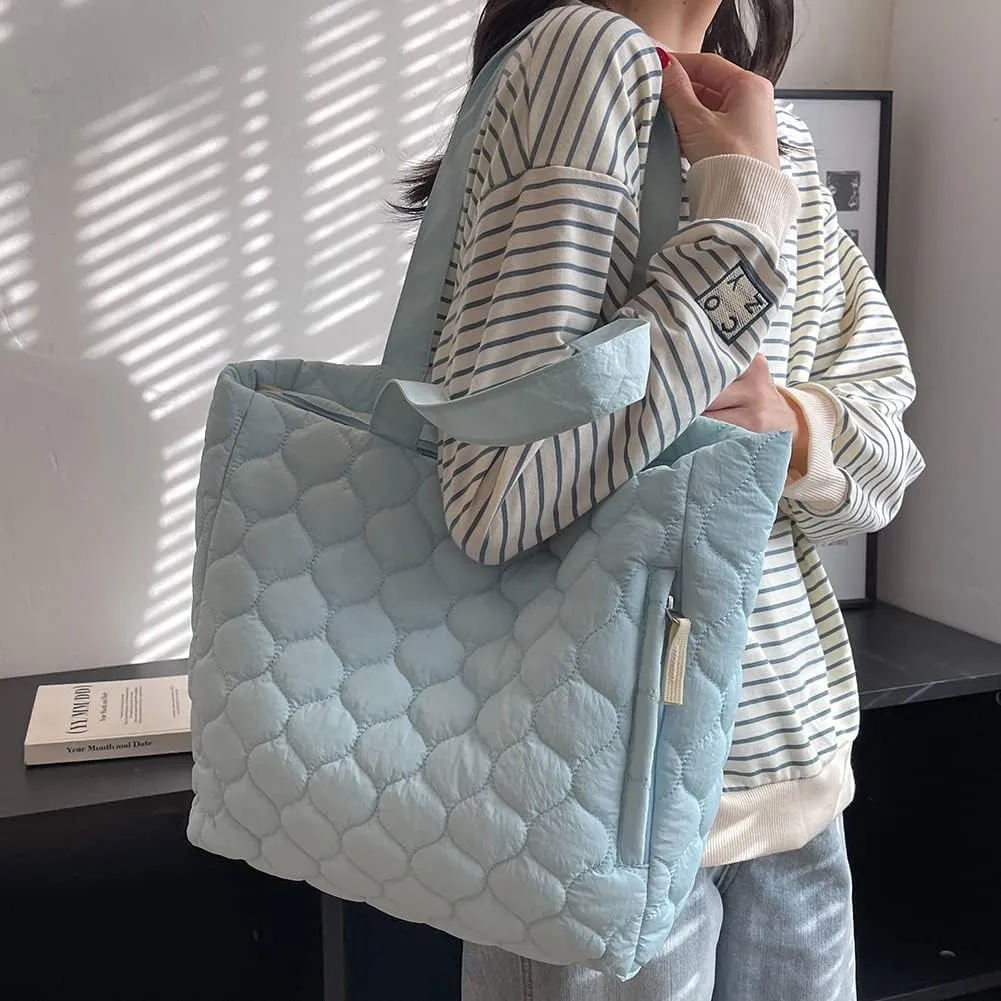 Quilted Shoulder Bag Large Capacity Winter Ladies Shopper Bag Fashion Cotton-Padded Nylon Elegant Soft Portable fo