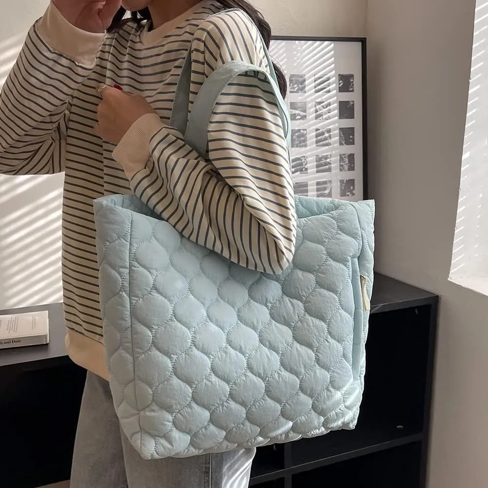 Quilted Shoulder Bag Large Capacity Winter Ladies Shopper Bag Fashion Cotton-Padded Nylon Elegant Soft Portable fo