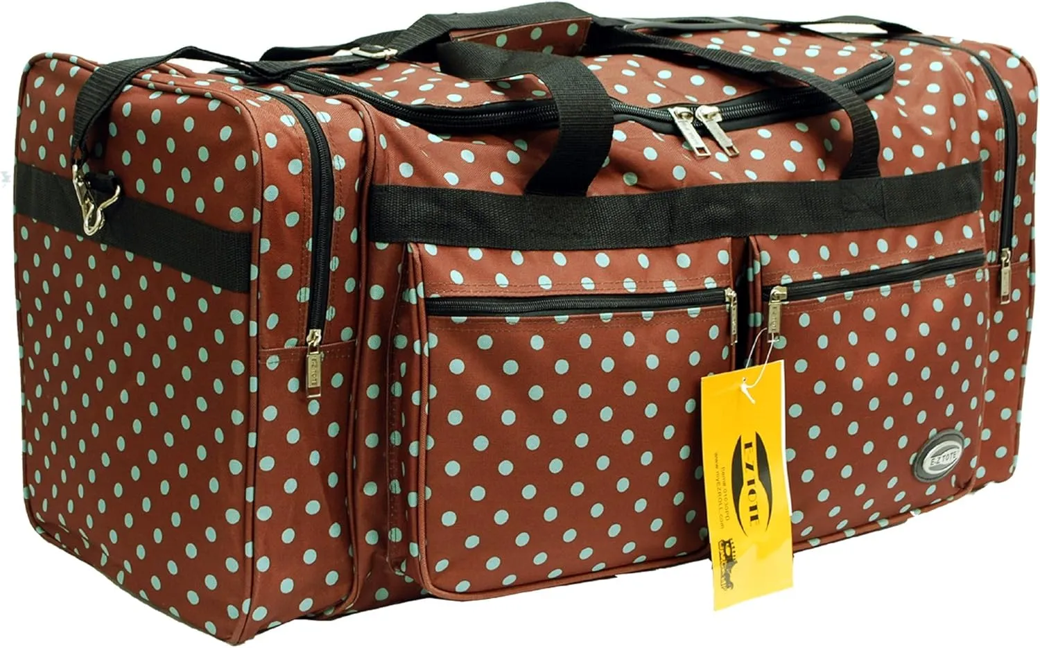 "E-Z Tote" Polka Dots Duffle Bag/Gym Bag/Travel Bag Size 30" with 4 Colors (Brown/Aqua Dots)