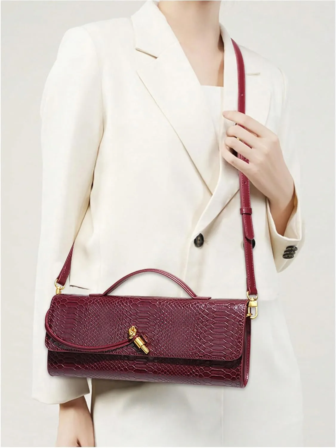 QWINEE Women's Woven Evening Bag PU Leather Clutch Purse Flap Handbag Elegant Crossbody Bag Shoulder Bag Underarm Bag