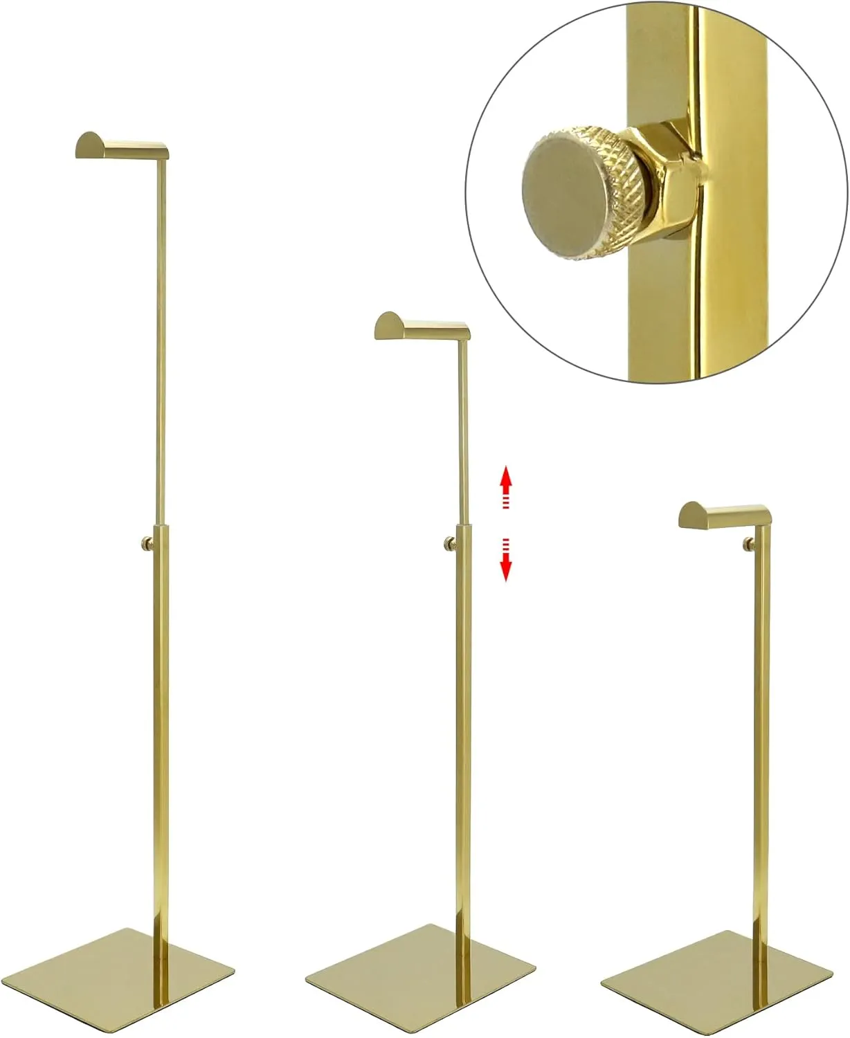 QWORK Purse Display Stands, 2 Pack Polished Gold Handbag Display Holder Jewelry Rack, (15.75" to 27.56") Adjustable Height Retail Countertop Single Hook Display Stand, for Bags,Purses,Wig, Jewelry