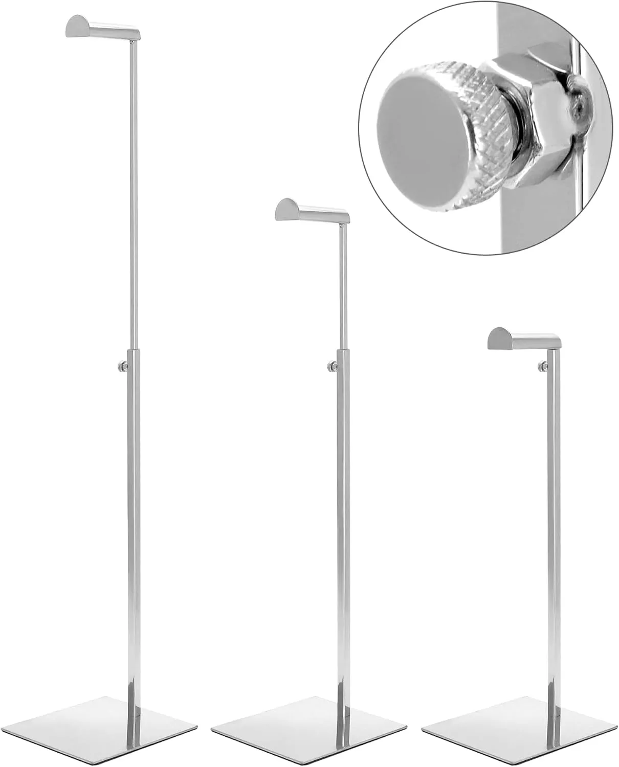 QWORK Purse Display Stands, 2 Pcs Polished Silver Handbag Display Holder Jewelry Rack, (15.75" to 27.56") Adjustable Height Retail Countertop Single Hook Display Stand, for Bags, Wig, Jewelry