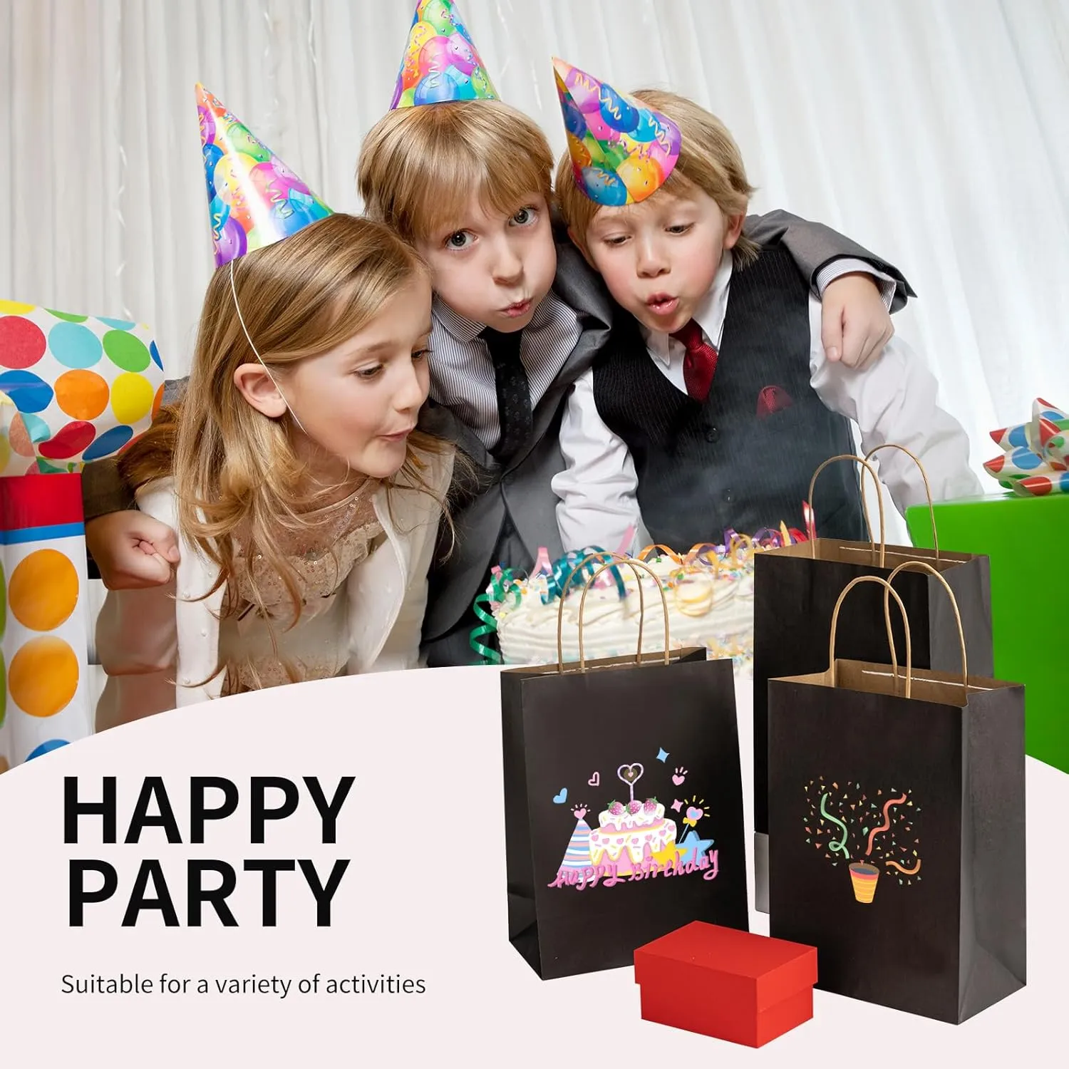 RACETOP 50Pcs Black Gift Bags 8x4.5x10.8 Inch, Kraft Paper Bags with Handles, Shopping Bags for Boutique, Wedding Party Favor, Merchandise, Retail, Small Business, Bulk