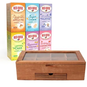 Red Rose Sweet Temptations Dessert Tea Variety Pack with Tea Chest, Zero Sugar, Zero Calories Caffeine-Free Flavored Herbal Tea 6 Pack (108 tea bags) Delicious Beverage Gift Set Naturally Flavored