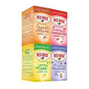 Red Rose Sweet Temptations Dessert Tea Variety Pack, Zero Sugar, Caffeine-Free Flavored Delicious Beverage Herbal Tea, 18 Count Pack of 4 Fruit Naturally Flavored Herbal Tea