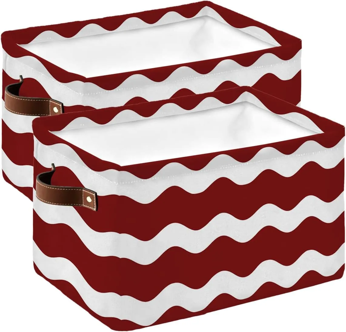 Red Stripe Ripple Cube Storage Organizer Bins with Handles, 15x11x9.5 Inch Collapsible Canvas Cloth Fabric Storage Basket, Abstract Geometric Books Bin Boxes for Shelves, Closet