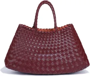 Rejolly Basket Bag for Women Woven Leather Top Handle Tote Handbag Summer Vacation Chic Beach Purse with Drawstring Pouch