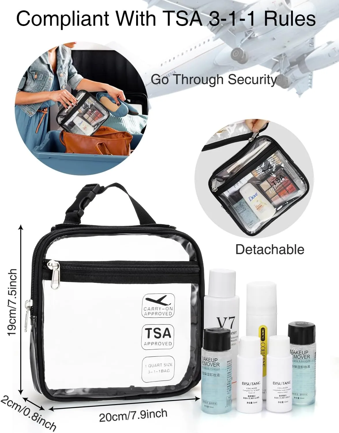 Relavel Hanging Toiletry Bag TSA Approved Clear Toiletry Bag for Women and Men
