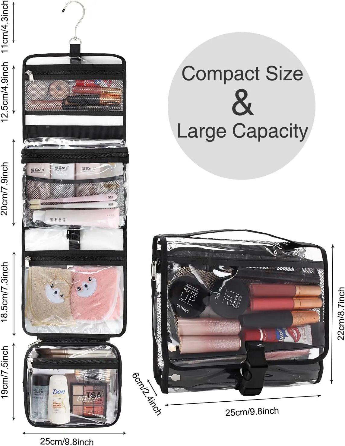 Relavel Hanging Toiletry Bag TSA Approved Clear Toiletry Bag for Women and Men
