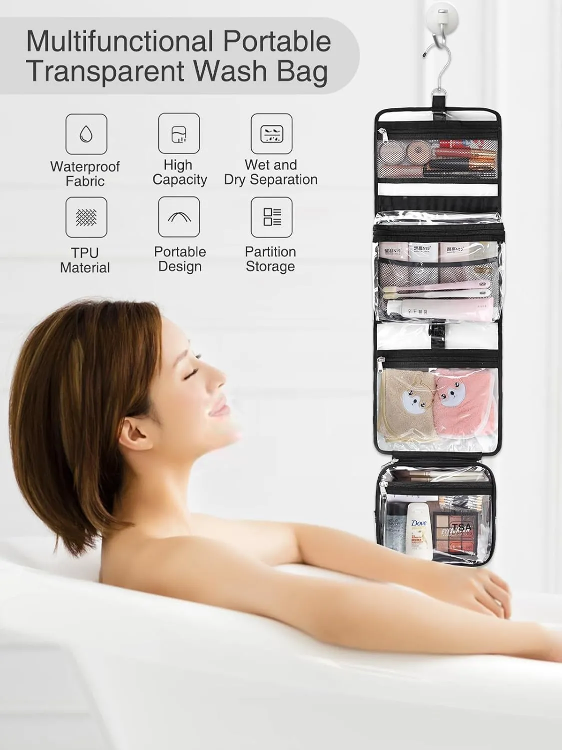 Relavel Hanging Toiletry Bag TSA Approved Clear Toiletry Bag for Women and Men