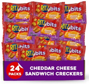 Ritzz Bits Cheddar Cheese Sandwich Crackers 24 Count - Individual Cheese Crackers Snack Packs On The Go Size For School & Office Snacks - 1 oz Bags