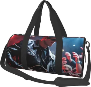 rock and roll Print Round Large Capacity Travel Luggage Bags,Men's and Women's Hand-Held Travel Clothing Bags