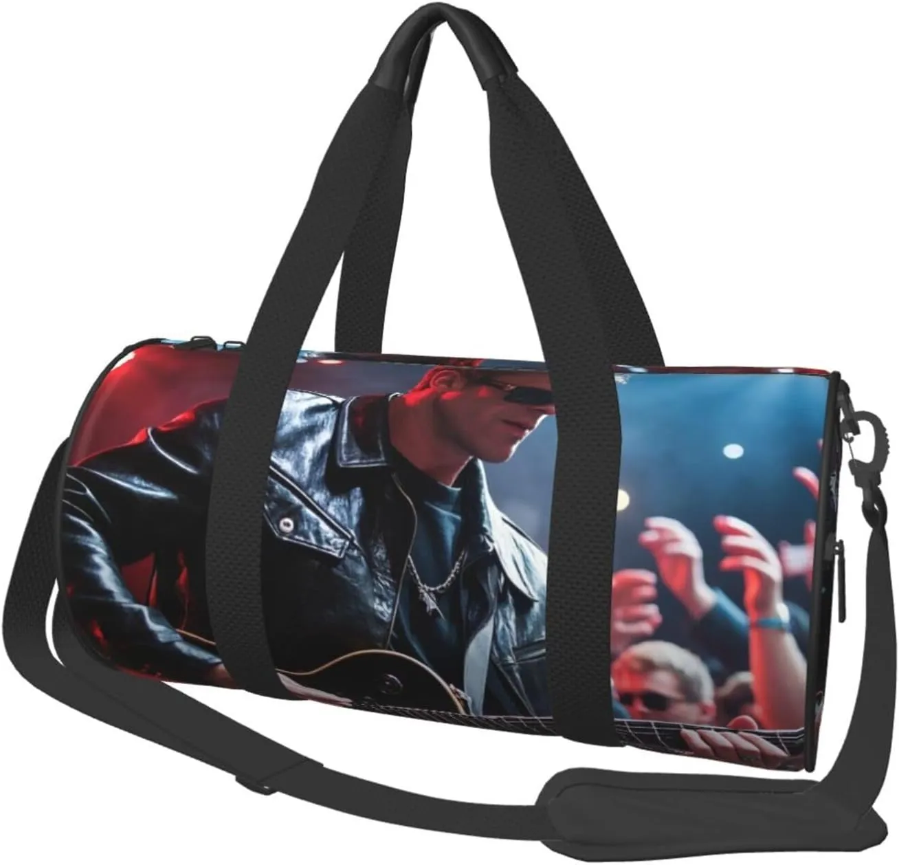 rock and roll Print Round Large Capacity Travel Luggage Bags,Men's and Women's Hand-Held Travel Clothing Bags