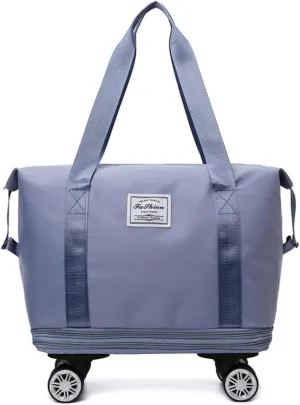 Rolling Duffle Bag with Wheels and Handle Foldable Travel Bag Expandable Carry on Bag with Detachable Casters Wheeled Weekender Bag for Women & Men - Blue