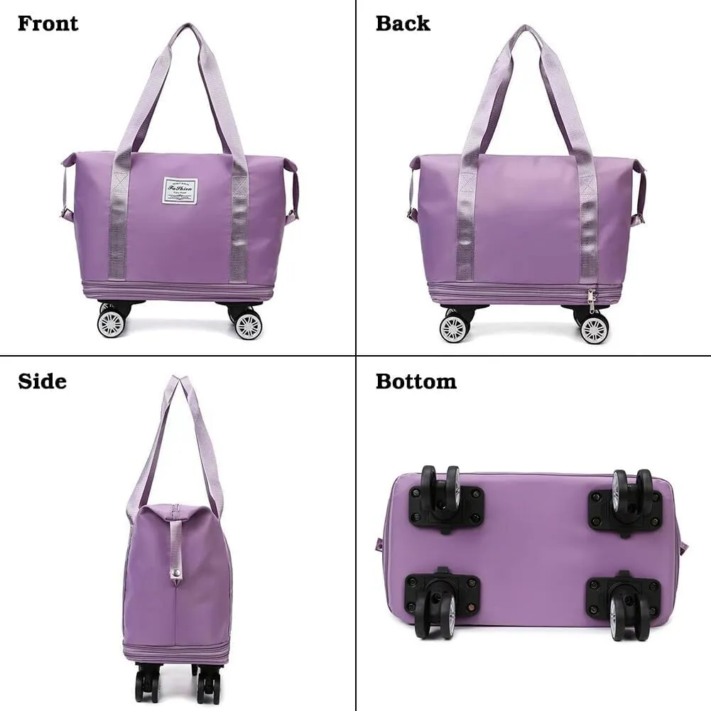 Rolling Duffle Bag with Wheels and Handle Foldable Travel Bag Expandable Carry on Bag with Detachable Casters Wheeled Weekender Bag for Women & Men - Blue