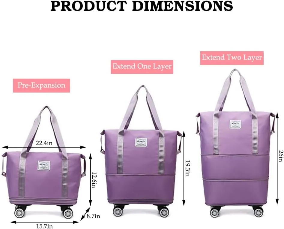 Rolling Duffle Bag with Wheels and Handle Foldable Travel Bag Expandable Carry on Bag with Detachable Casters Wheeled Weekender Bag for Women & Men - Blue