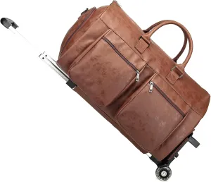 Rolling Garment Bags for Travel,Convertible Duffle Garment Bag Roller Bag Carry on Garment Bag with Wheels Luggage Rolling Weekender Roller Duffle Bags for Travel-Brown