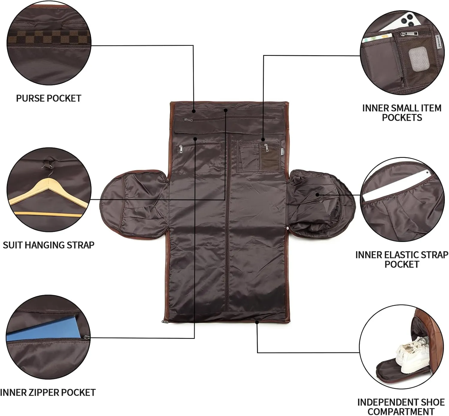 Rolling Garment Bags for Travel,Convertible Duffle Garment Bag Roller Bag Carry on Garment Bag with Wheels Luggage Rolling Weekender Roller Duffle Bags for Travel-Brown