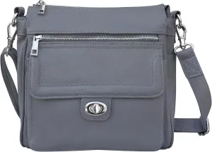 Roma Leathers Gun Concealment Square Shoulder Bag - Detachable Strap, Metal Twist Lock, Card Compartments - Grey