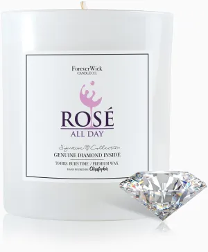 Rosè All Day Surprise Candle with Diamond Inside | Foreverwick Candles | Scented Soy Candles Gifts for Women Anniversary Candle Wax | Romance Candles All-Natural Organic Soy Candle 14oz | 70h