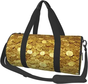 Round Duffle Bag Gold Coins Amazing Unisex Travel Bag Duffle Bag