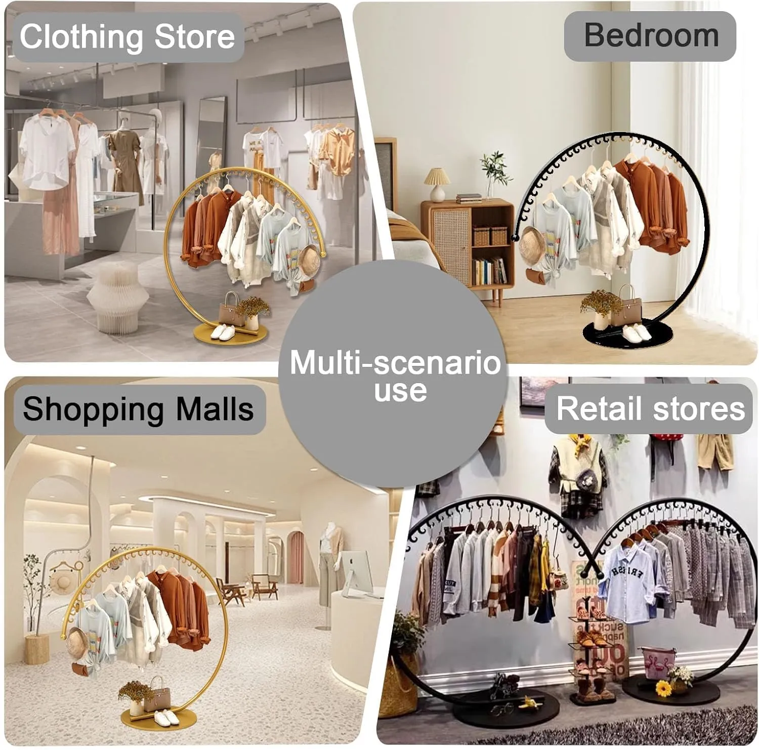 Round Garment Rack, Floor Standing Garment Rack Stand, Metal Clothing Rack with Stable Base, for Boutique Supplies Coat Rack, Retail Display Costume Coat, Bedroom, Laundry Room Decor (BLACK, Small)