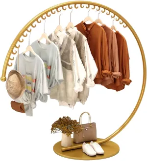 Round Garment Rack, Floor Standing Garment Rack Stand, Metal Clothing Rack with Stable Base, for Boutique Supplies Coat Rack, Retail Display Costume Coat, Bedroom, Laundry Room Decor (GOLD, Large)