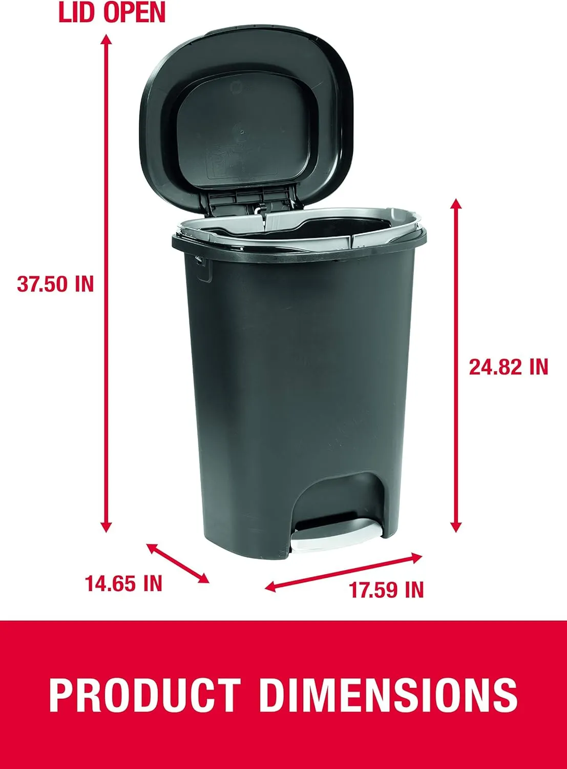 Rubbermaid Classic 13 Gallon Premium Step-On Trash Can with Lid and Stainless-Steel Pedal, Black Waste Bin for Kitchen/Home/Office/Garage