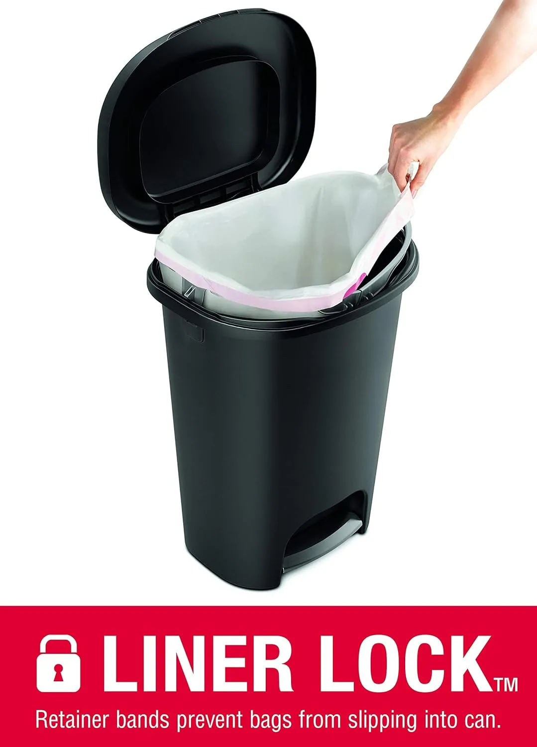 Rubbermaid Classic 13 Gallon Premium Step-On Trash Can with Lid and Stainless-Steel Pedal, Black Waste Bin for Kitchen/Home/Office/Garage