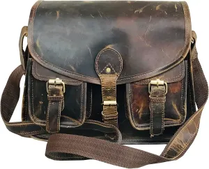 Ruzioon- Buffalo Leather Crossbody Purse For womens | Vintage look | Handcrafted Artistry | Genuine Leather Satchel | Adjustable Strap | Multiple Compartments | External Zipper Pocket | 12" x 10" x 4"