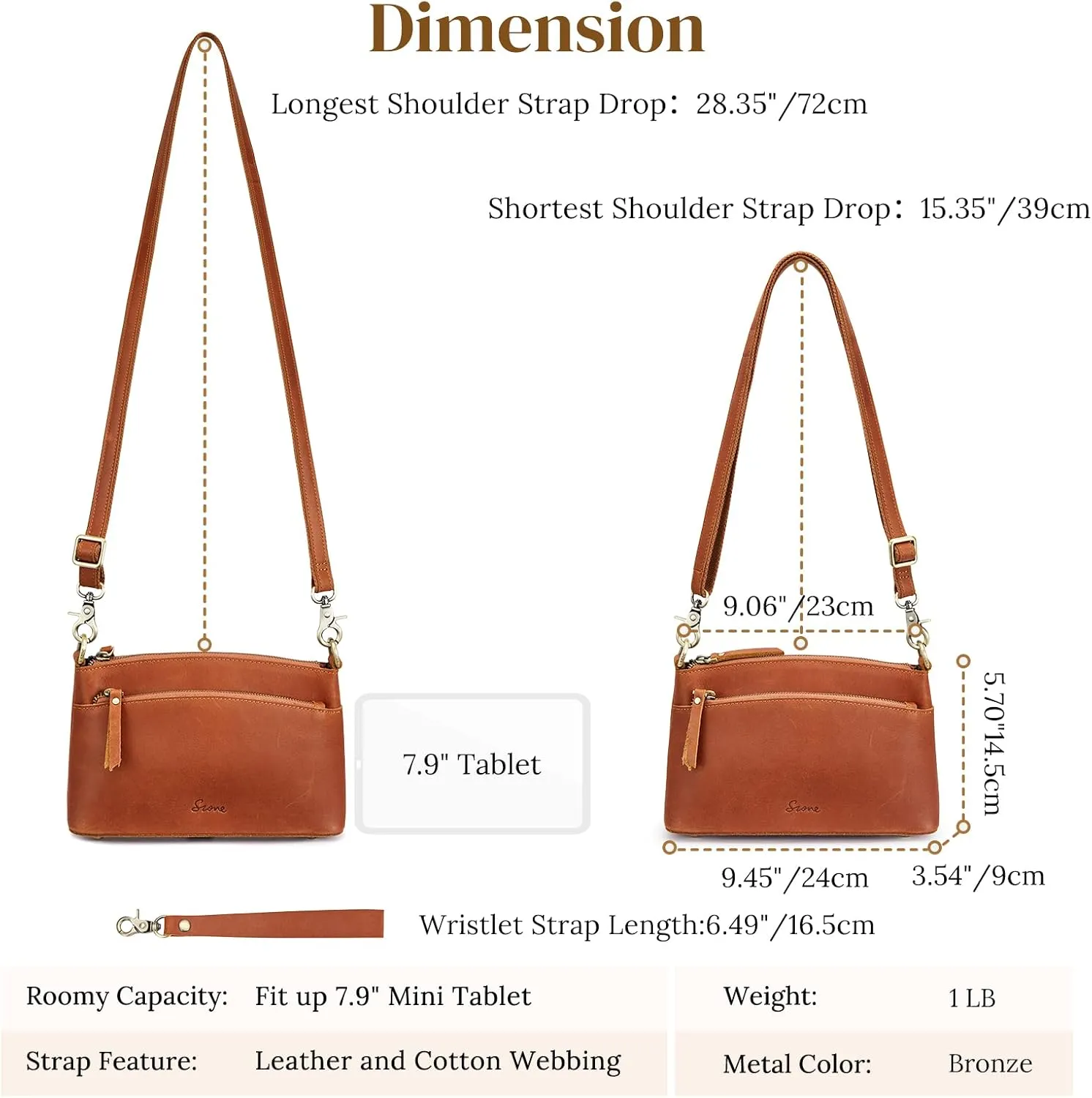 S-ZONE Small Genuine Leather Crossbody Bags for Women Purse and Handbag Wristlet