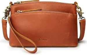 S-ZONE Small Genuine Leather Crossbody Bags for Women Purse and Handbag Wristlet