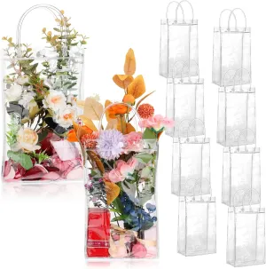 Saintrygo 50 Pcs Clear Plastic Gift Bags with Handles Bulk PVC Wrap Tote Transparent Reusable Goodie Bags for Boutique Wedding Birthday Baby Shower Mother's Day Party Favor(10.2 x 6.3 x 3.2 Inches)