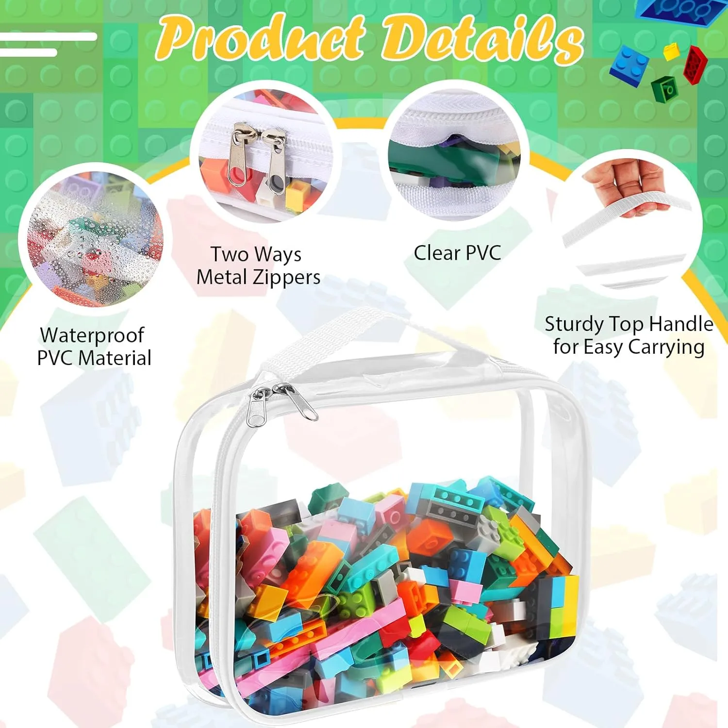 Sanwuta 3 Packs Toy Storage Bags with Zipper, Clear PVC Organizing Waterproof Toy Bags for Board Games, Building Blocks, and Kids Books(12.6 x 9 x 2.36 Inch,Black, White, Gray)