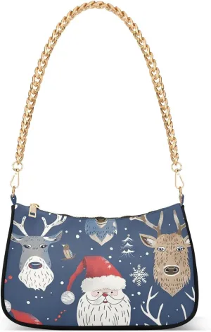 Scandinavian Style Santa Clause Safari Christmas chain small cross body purse with multi pockets handbag for women for wife