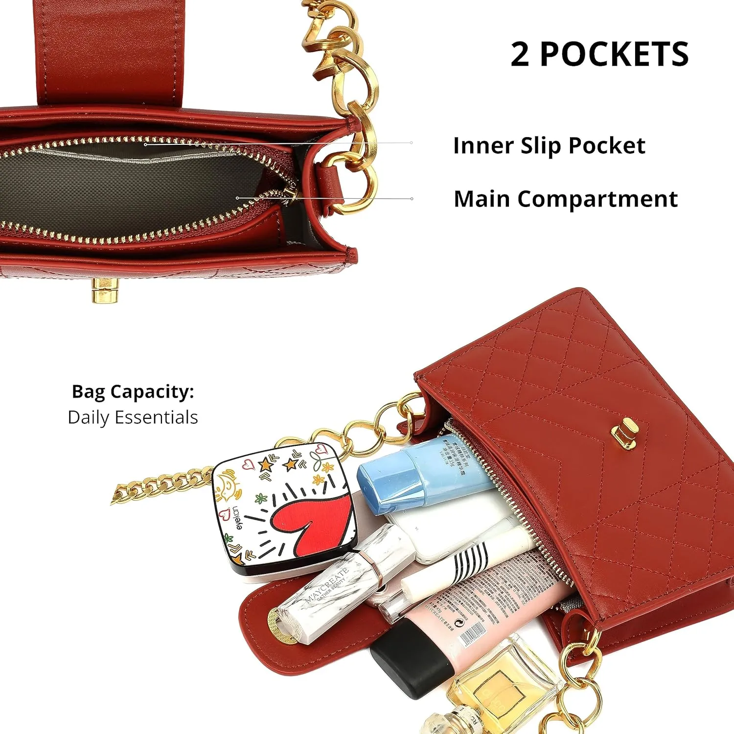 Scarleton Crossbody Bags for Women, Quilted Shoulder Bag Purse, Gold Chain Crossbody Bag Purses for Women, H2117