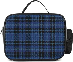 Scottish Clergy Blue Black White Tartan Detachable Polyester Lunch Bag, Large Capacity Lunch Bag