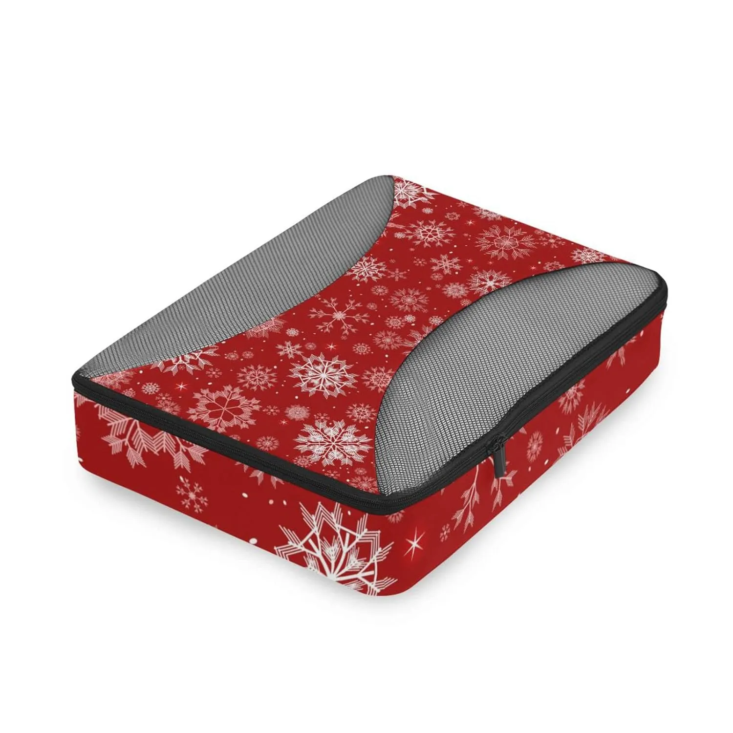 Seamless Christmas and New Year Festive White Snowflakes on Red 4 Set Packing Cubes, Travel Packing Organizers, 600D Oxford Cloth Toiletry Storage Bag, Luggage Mesh Bags for Accessories