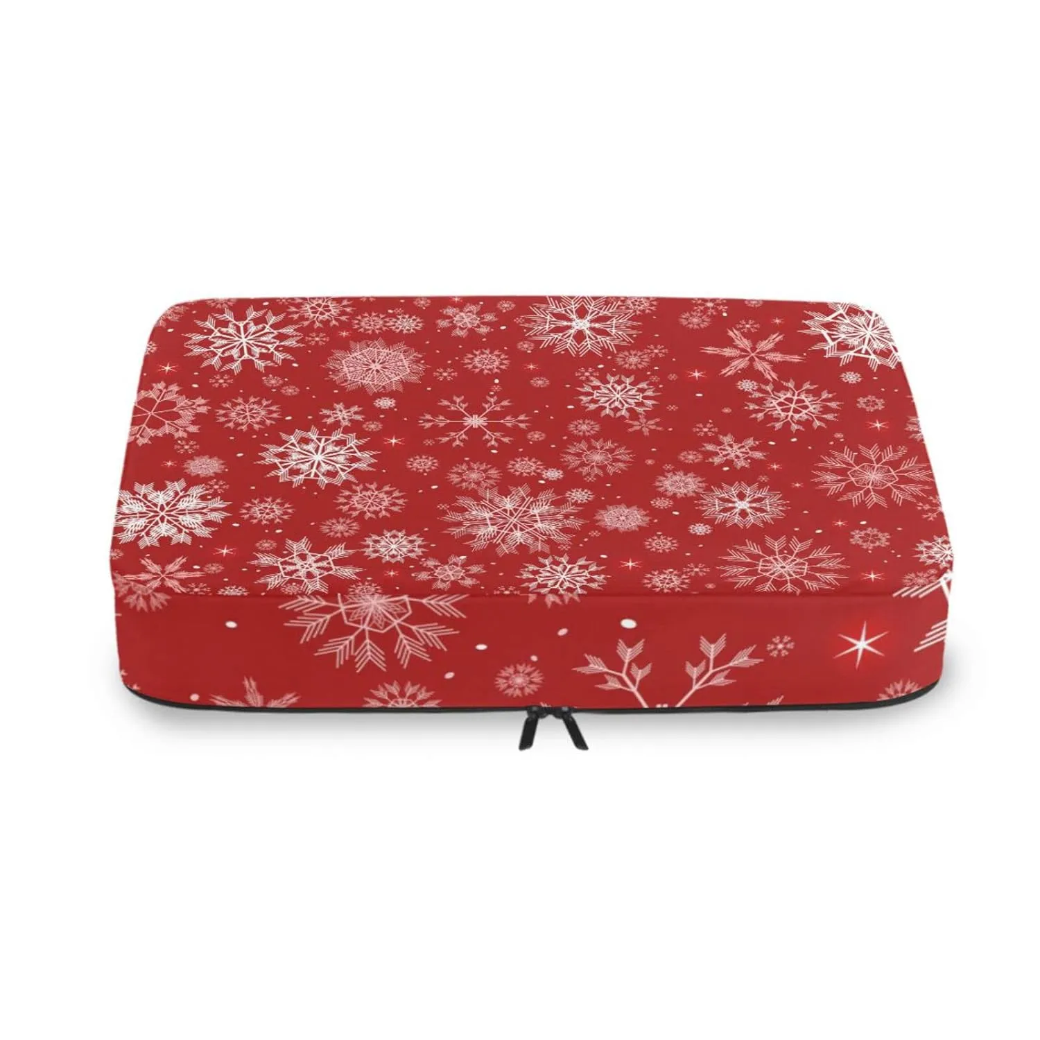 Seamless Christmas and New Year Festive White Snowflakes on Red 4 Set Packing Cubes, Travel Packing Organizers, 600D Oxford Cloth Toiletry Storage Bag, Luggage Mesh Bags for Accessories