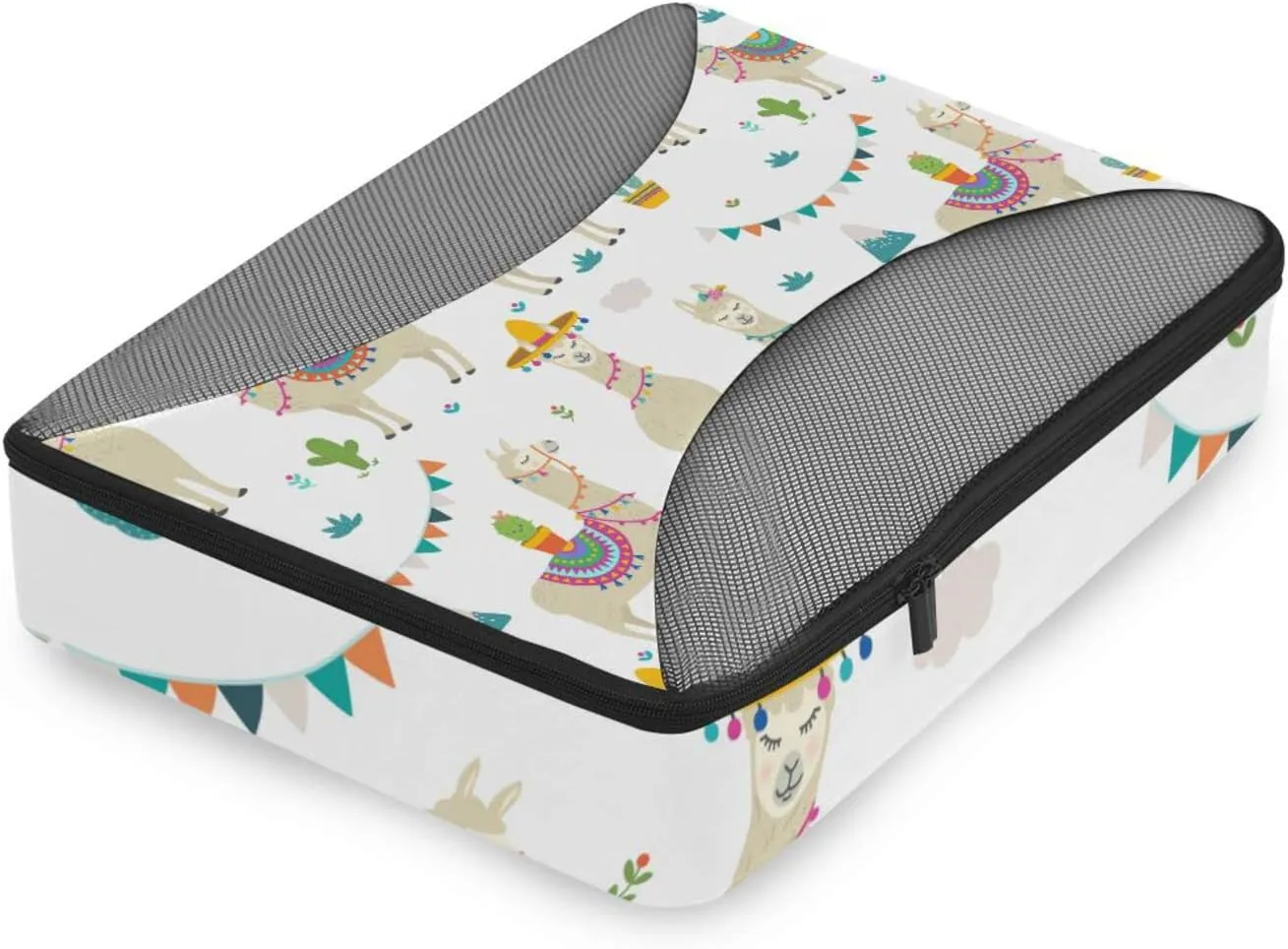 Seamless Cute Beige Tribal Ethnic llamas on White 4 PCs Set Packing Bags, Luggage Organizer Bag, Portable Cube Toiletry bag, Durable Travel Cosmetic Storage Bag for Men Women