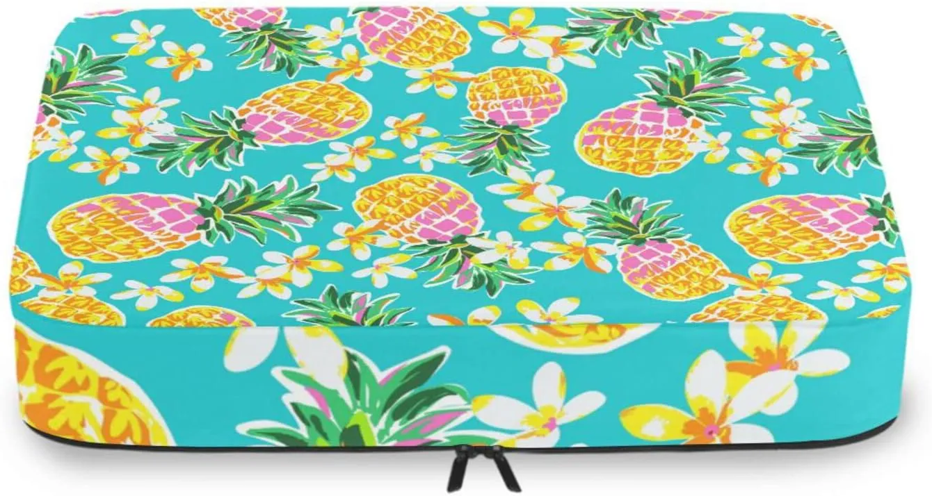 Seamless Fashion Pineapples Tropical Flowers on Turquoise 4 PCs Set Packing Bags, Luggage Organizer Bag, Portable Cube Toiletry bag, Durable Travel Cosmetic Storage Bag for Men Women
