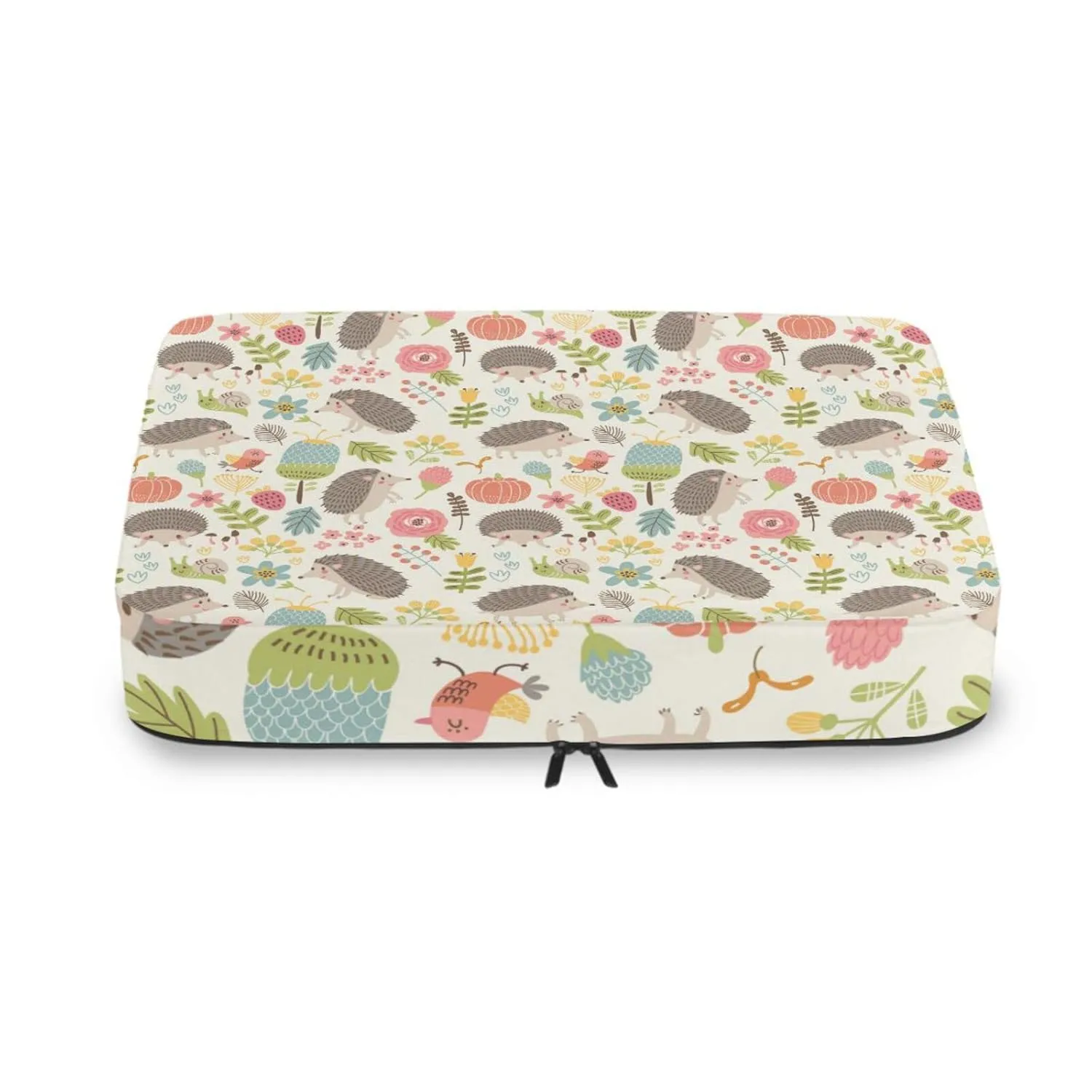 Seamless Forest Hedgehogs Herbs with Flowers Green Leaves Snails 4 Set Packing Cubes, Travel Packing Organizers, 600D Oxford Cloth Toiletry Storage Bag, Luggage Mesh Bags for Accessories