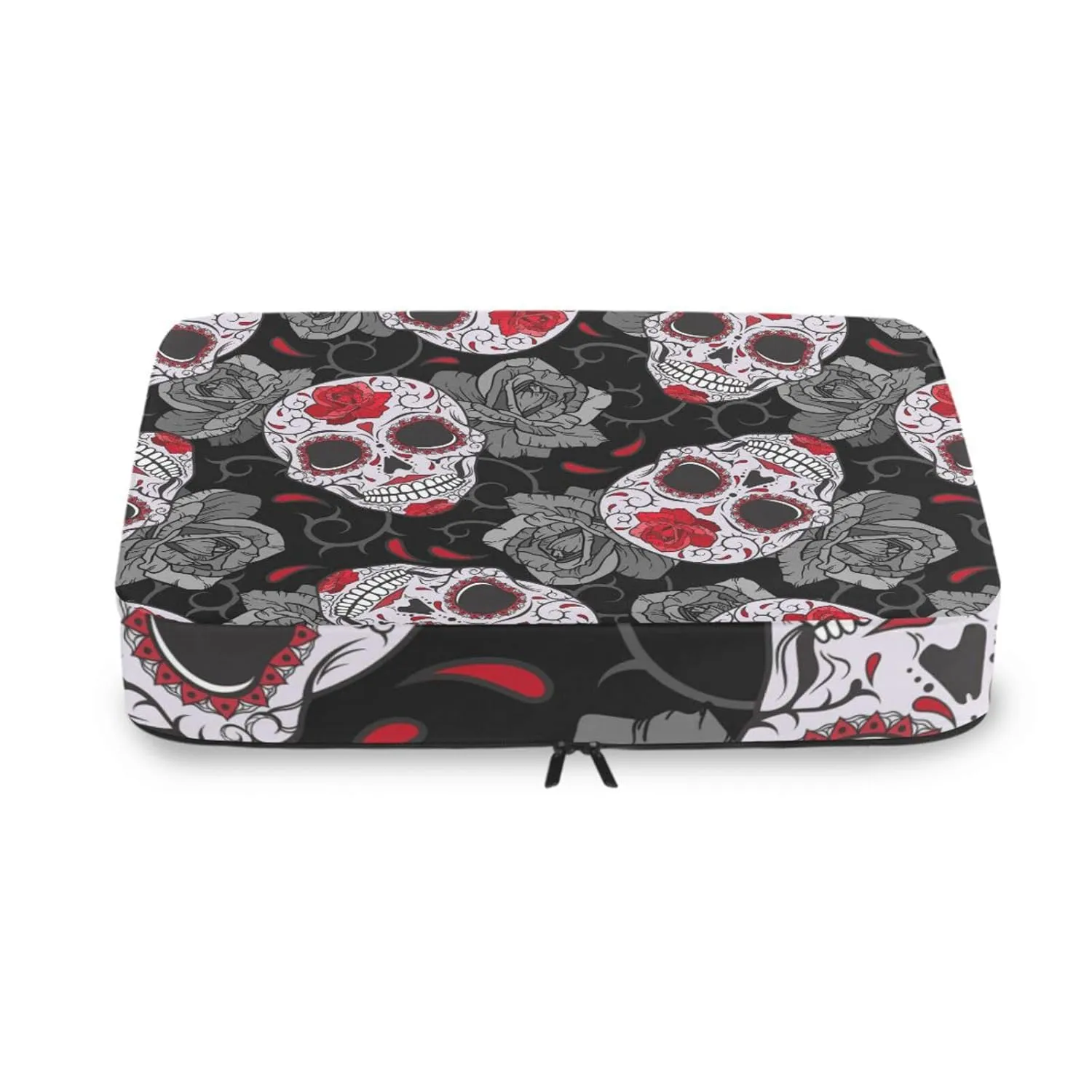 Seamless Gothic Sugar Skulls with Red Roses, Grey Roses Thorns 4 Set Packing Cubes, Travel Packing Organizers, 600D Oxford Cloth Toiletry Storage Bag, Luggage Mesh Bags for Accessories