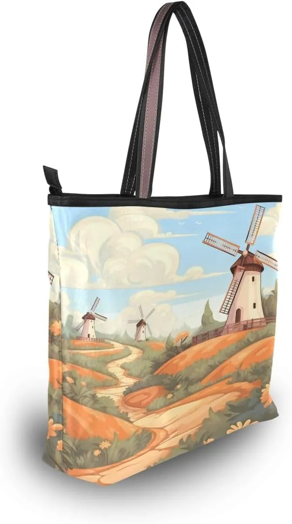 senya Garden Windmill Shoulder Bags Large Handle Ladies Handbag